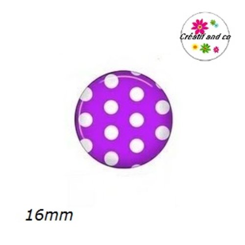 X2 cabochons mauve pois blanc 16mm