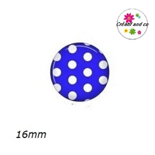 X2 cabochons bleu roi pois blanc 16mm