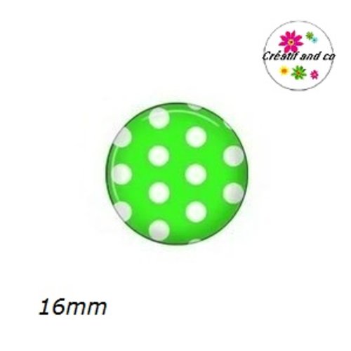 X2 cabochons vert pois blanc 16mm