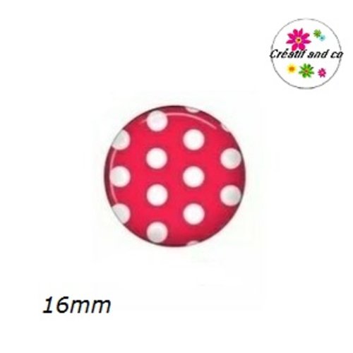 X2 cabochons rose bonbon pois blanc 16mm