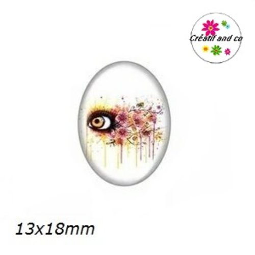 X2 cabochons ovales oeil coloré 13x18mm
