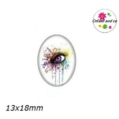X2 cabochons ovales oeil coloré 13x18mm