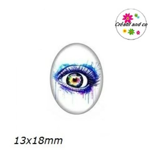 X2 cabochons ovales oeil coloré 13x18mm