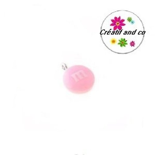 Pendentif cabochon résine bonbon rose 18mm