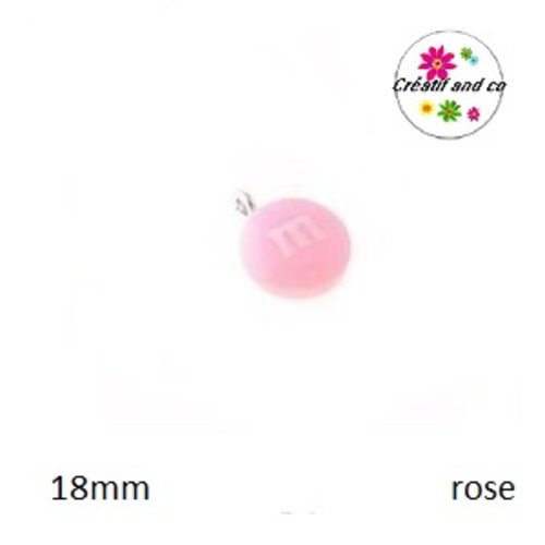 Pendentif cabochon résine bonbon rose 18mm