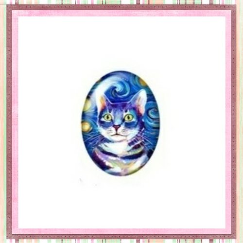 X2 cabochons ovales chat 13x18mm