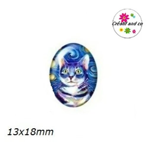 X2 cabochons ovales chat 13x18mm