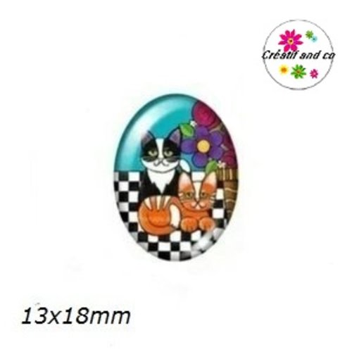 X2 cabochons ovales chat 13x18mm
