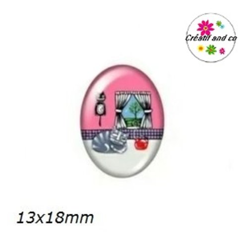 X2 cabochons ovales chat 13x18mm