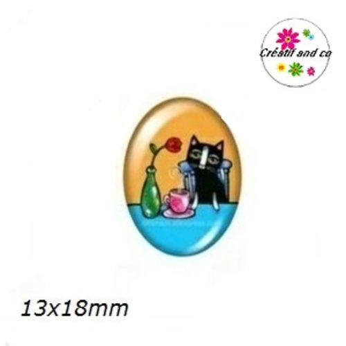 X2 cabochons ovales chat 13x18mm