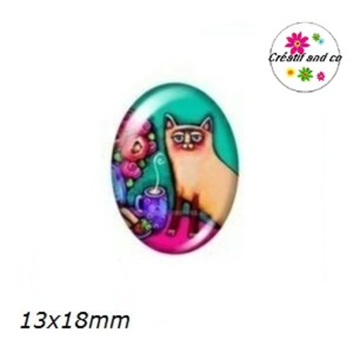 X2 cabochons ovales chat 13x18mm