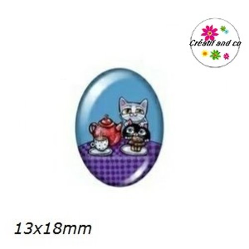 X2 cabochons ovales chat 13x18mm