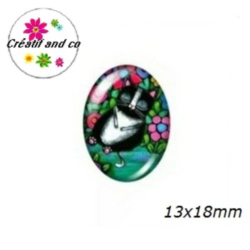 X2 cabochons ovales chat 13x18mm