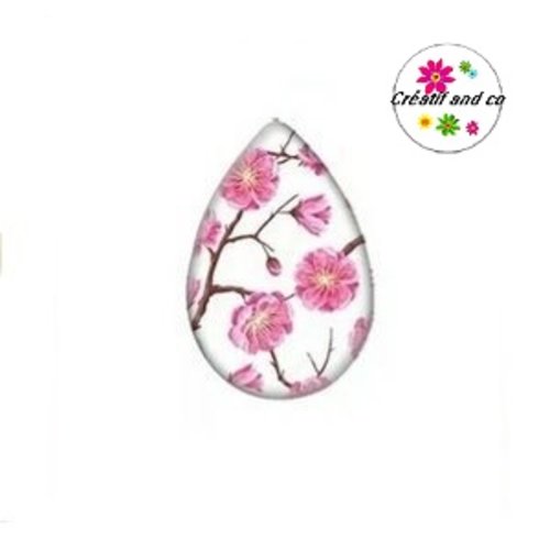 Cabochon goutte fleurie 18x25mm