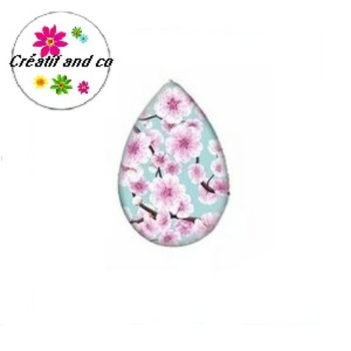 Cabochon goutte fleurie 18x25mm