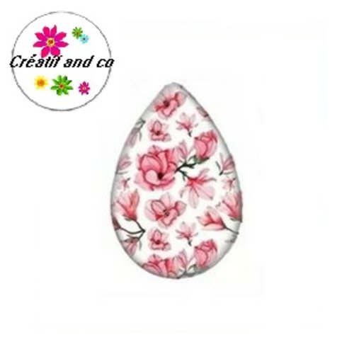 Cabochon goutte fleuri  18x25mm