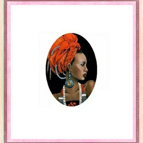 X2 cabochons ovales visage femme africaine 13x18mm