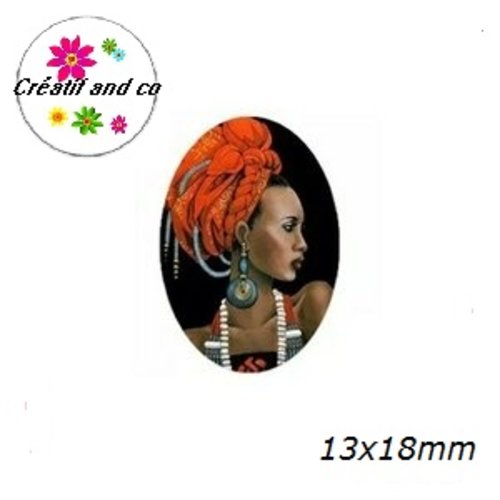 X2 cabochons ovales visage femme africaine 13x18mm