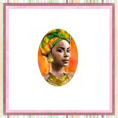 X2 cabochons ovales visage femme africaine 13x18mm