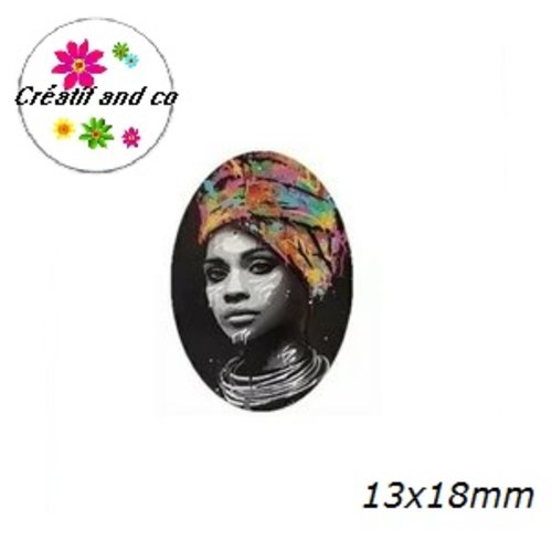 X2 cabochons ovales visage femme africaine 13x18mm