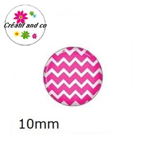 X2 cabochons fuchsia/blanc 10mm