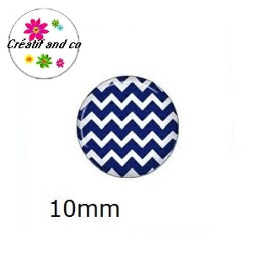 X2 cabochons bleu roi/blanc 10mm