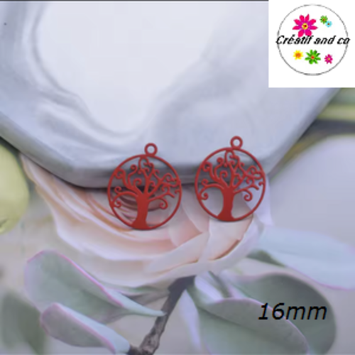 Breloque estampe arbre de vie rouge 16mm