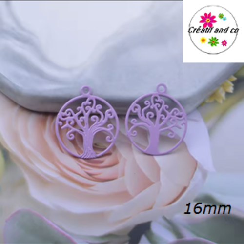 Breloque estampe arbre de vie parme 16mm