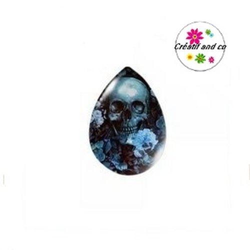 Cabochon goutte tête de mort 18x25mm