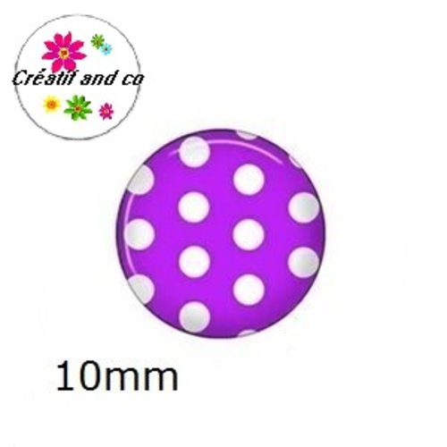 X2 cabochons mauve pois blanc 10mm