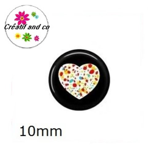 X2 cabochons coeur fond noir 10mm