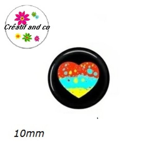 X2 cabochons coeur fond noir 10mm