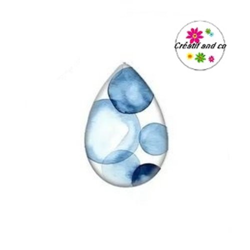 Cabochon goutte cercle bleu fond blanc 18x25mm