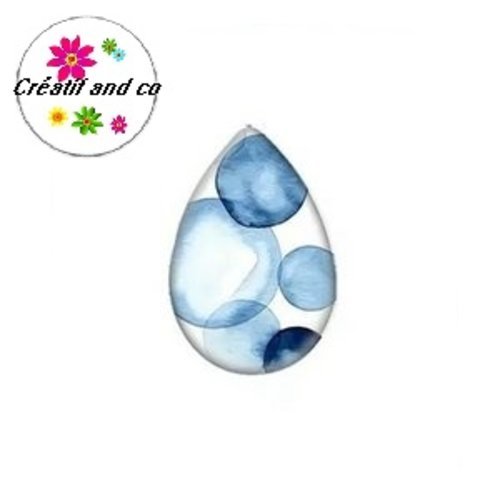 Cabochon goutte cercle bleu fond blanc 18x25mm