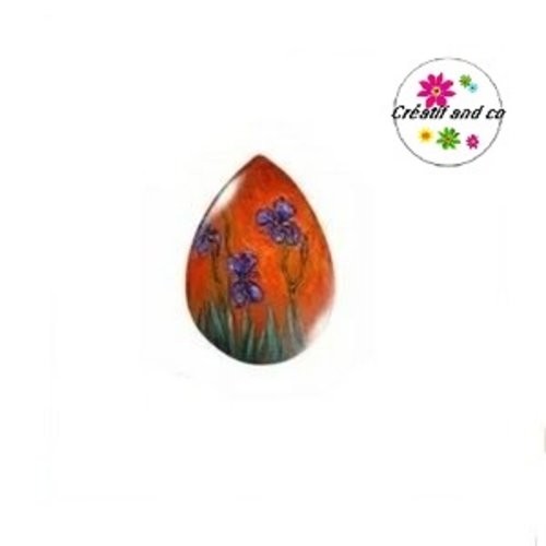 Cabochon goutte fleurie 16x23mm