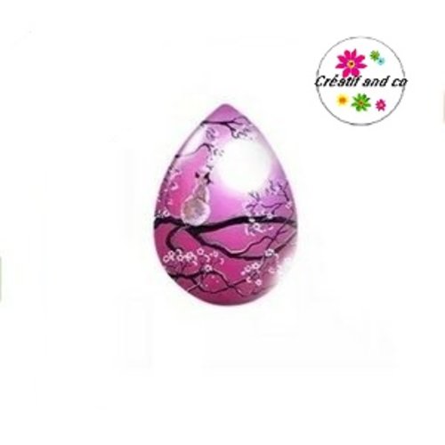 Cabochon goutte chat sur branche 16x23mm