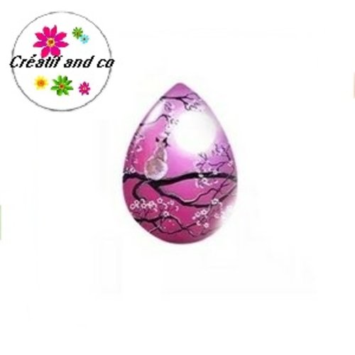 Cabochon goutte chat sur branche 16x23mm