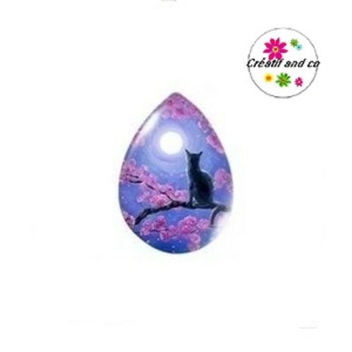 Cabochon goutte chat sur branche 16x23mm