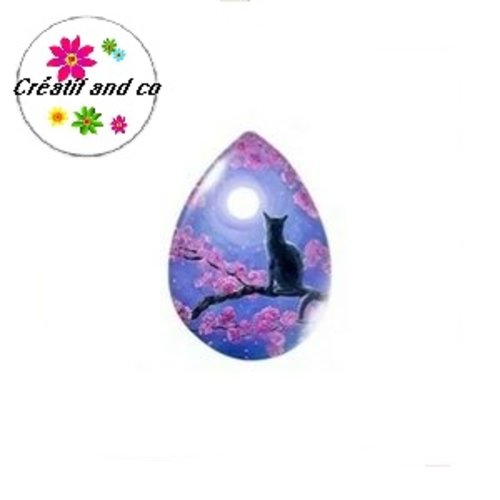 Cabochon goutte chat sur branche 16x23mm