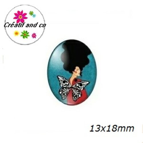 X2 cabochons ovales femme chevelue 13x18mm