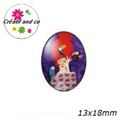 X2 cabochons ovales femme chevelue 13x18mm