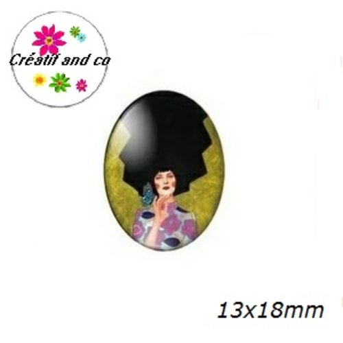 X2 cabochons ovales femme chevelue 13x18mm