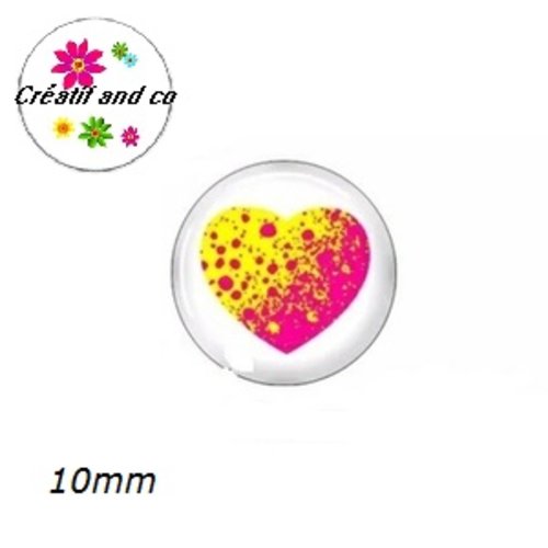X2 cabochons coeur fond blanc 10mm