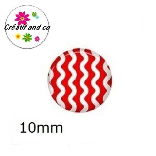 X2 cabochons rouge/blanc 10mm