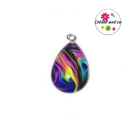 Pendentif  cabochon goutte colorée