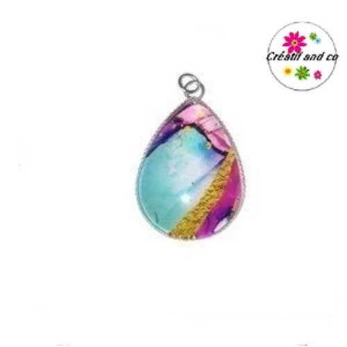 Pendentif  cabochon goutte colorée