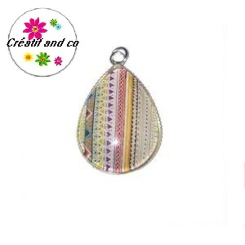 Pendentif et son cabochon goutte à motif 18x25mm