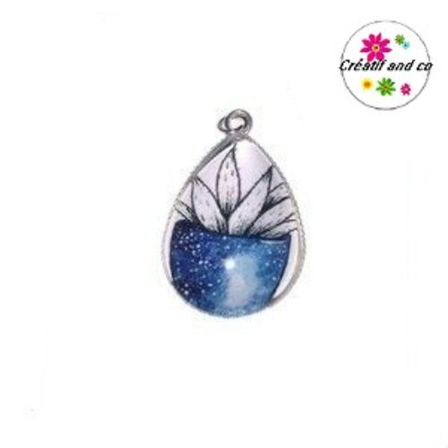 Pendentif cabochon goutte plante dans pot