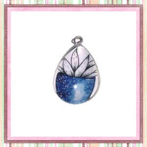 Pendentif et son cabochon goutte plante dans pot 18x25mm