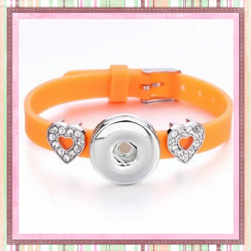 Bracelet bouton pression silicone orange fluo